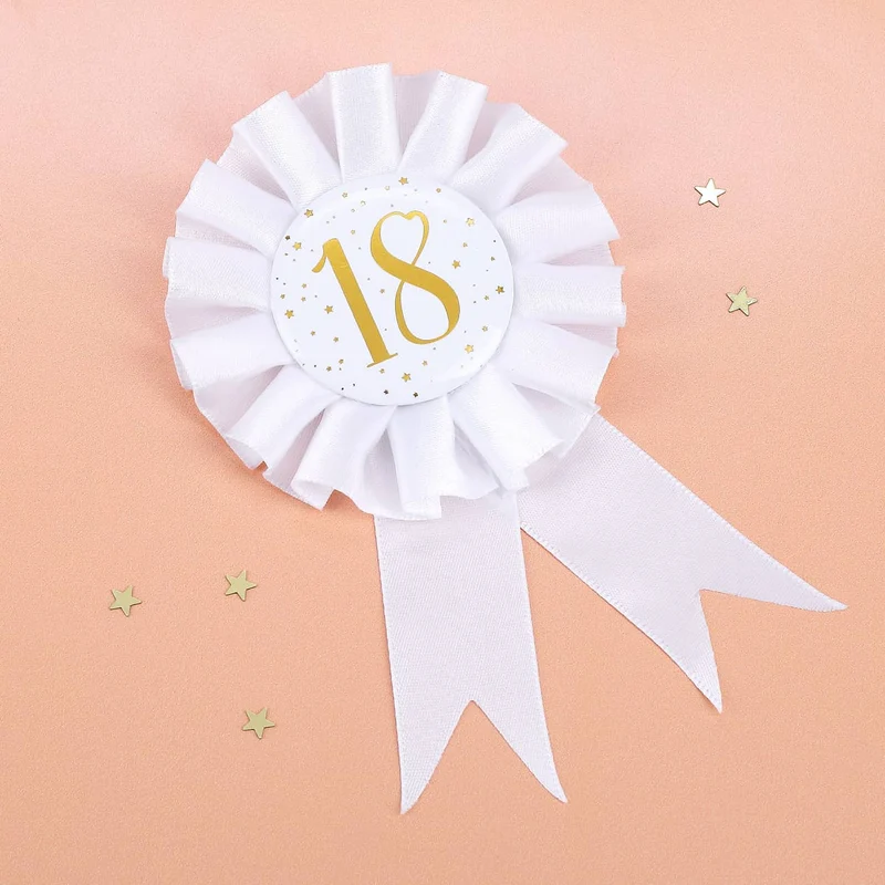Glückwunsch-Rosette in weiß zum 18. Geburtstag