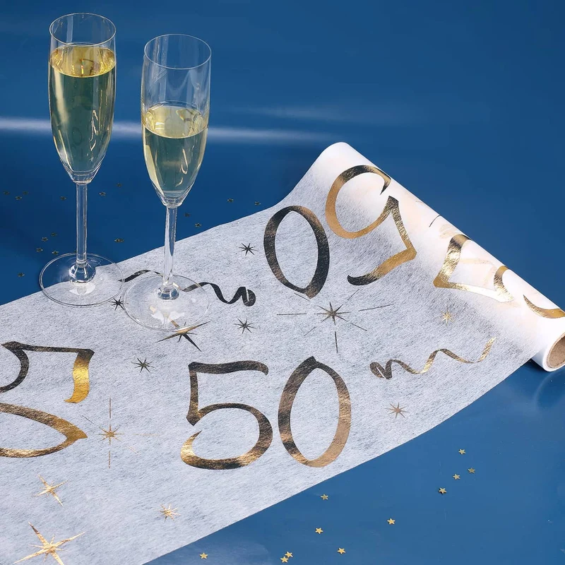 Deko Tischläufer aus Vlies zum 50. Geburtstag - gold