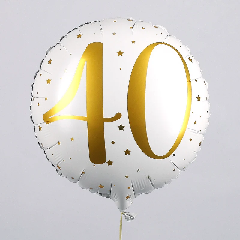 Folienballon zum 40. Geburtstag in weiß mit Sternen