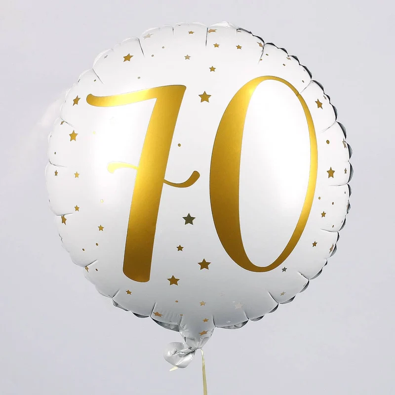 Folienballon zum 70. Geburtstag in weiß mit Sternen