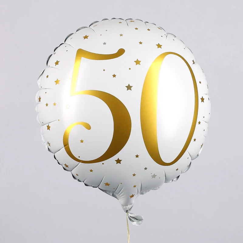 Folienballon zum 50. Geburtstag in weiß mit Sternen
