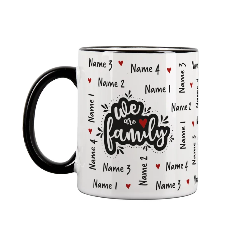 We are family - Tasse mit vier Namen