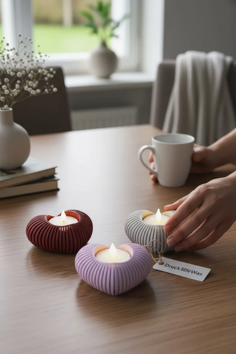 Herz Teelichthalter – Japandi Stil – Moderne Valentinstag Deko – LED Teelicht Halter – Minimalistische Herz Deko