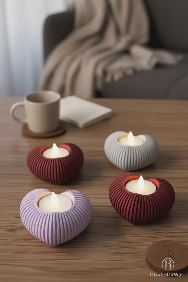 Herz Teelichthalter – Japandi Stil – Moderne Valentinstag Deko – LED Teelicht Halter – Minimalistische Herz Deko