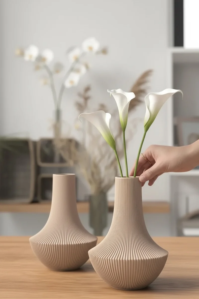 Moderne Vase Shinto – Japanisches Design, Boho Wohnzimmer Deko, handgefertigt im 3D Druck, minimalistische Blumenvase