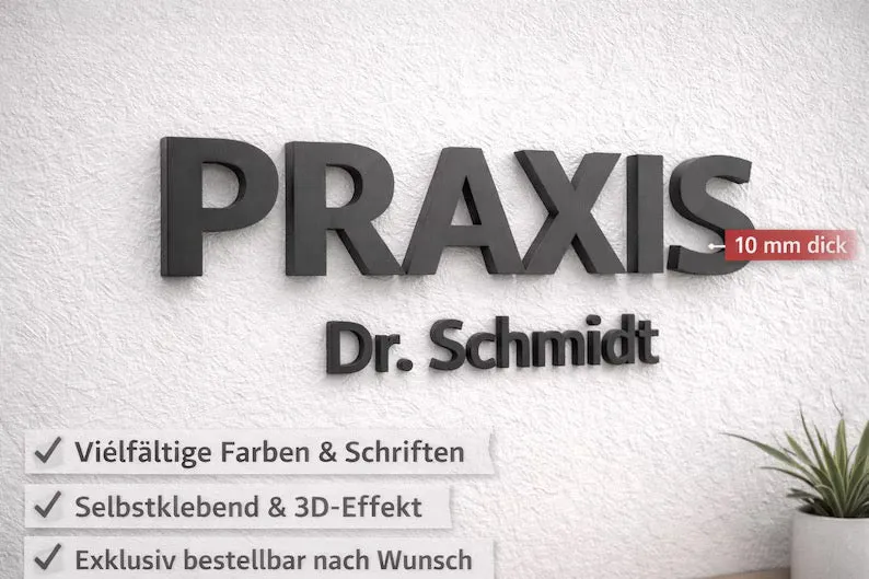 selbstklebend 3D Buchstaben personalisiert – 3D Wandschriftzug individuell – Türschild Büro Praxis – Wunschtext