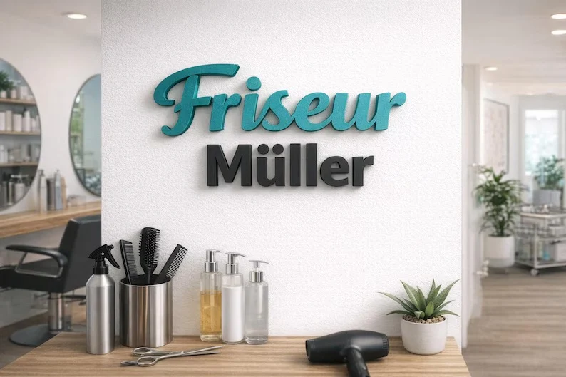 selbstklebend 3D Buchstaben personalisiert – 3D Wandschriftzug individuell – Türschild Büro Praxis – Wunschtext