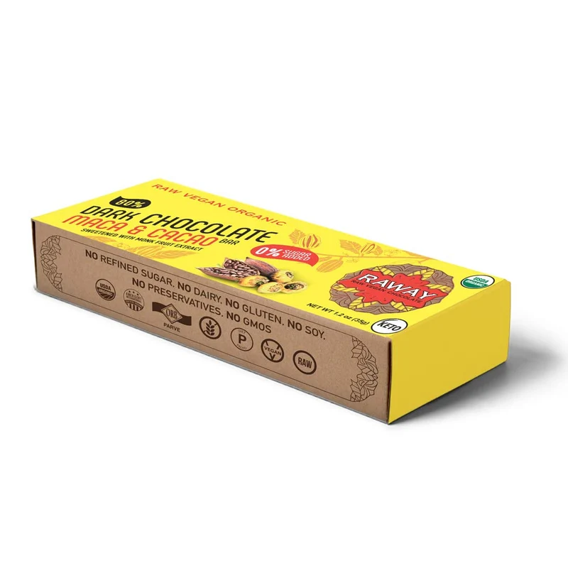 Raway Vegan Dark Chocolate Keto 80 Dark Chocolate Maca Cacao Bar