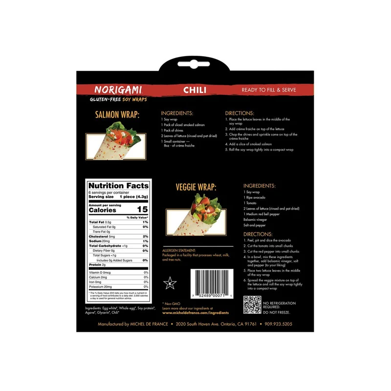 Norigami Non Gmo Gluten Free Soy Wraps Sesame Seeds And Soy Wraps Chili