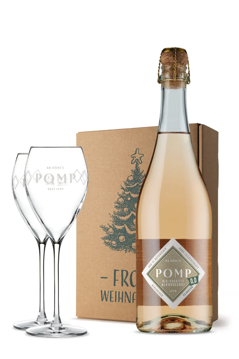Gourmet Weihnachts­geschenk Set Blanc alkoholfrei mit Gläsern „Frohe Weihnachten“