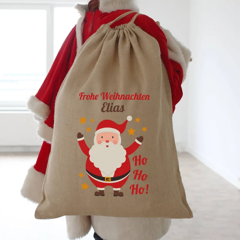 XL Jutesack - Frohe Weihnachten - mit Weihnachtsmann und Name