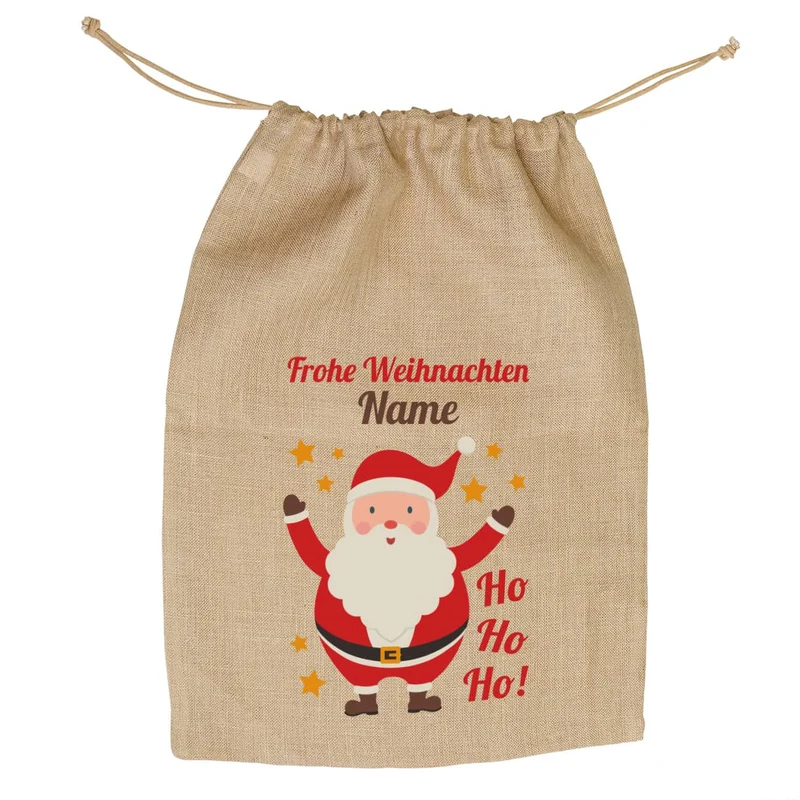XL Jutesack - Frohe Weihnachten - mit Weihnachtsmann und Name