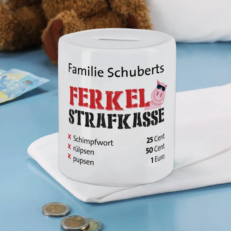 Ferkel - Strafkasse, Spardose mit Ihrem Wunschtext
