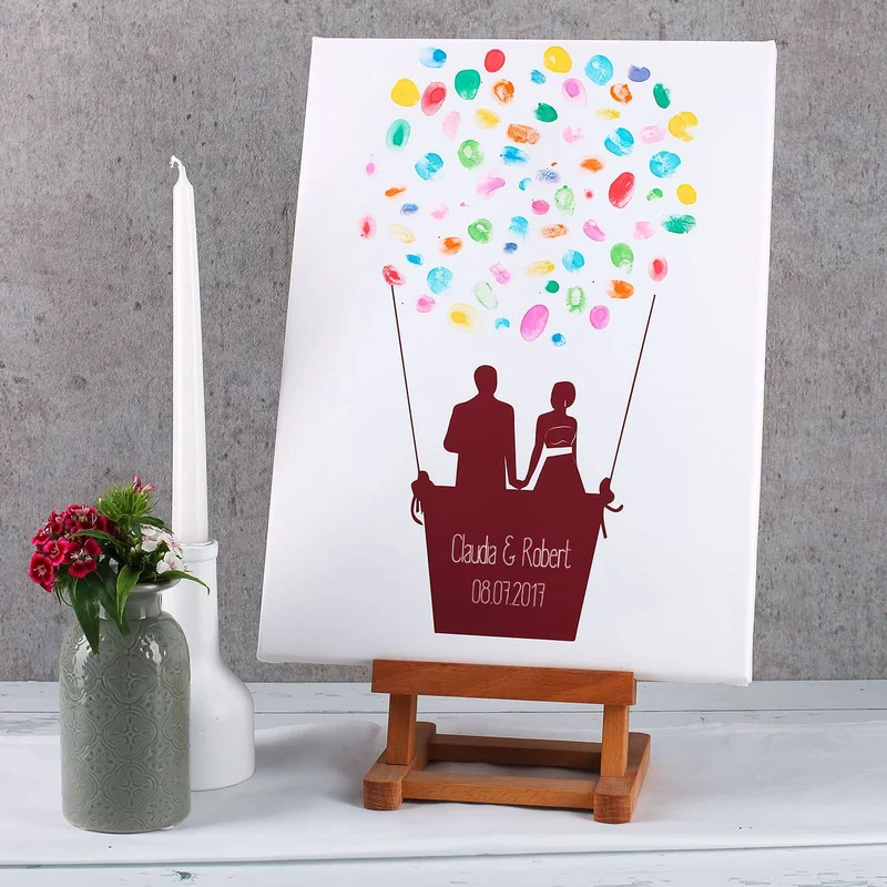 Leinwand Heißluftballon 30x40 mit Fingerabdrücken zur Hochzeit