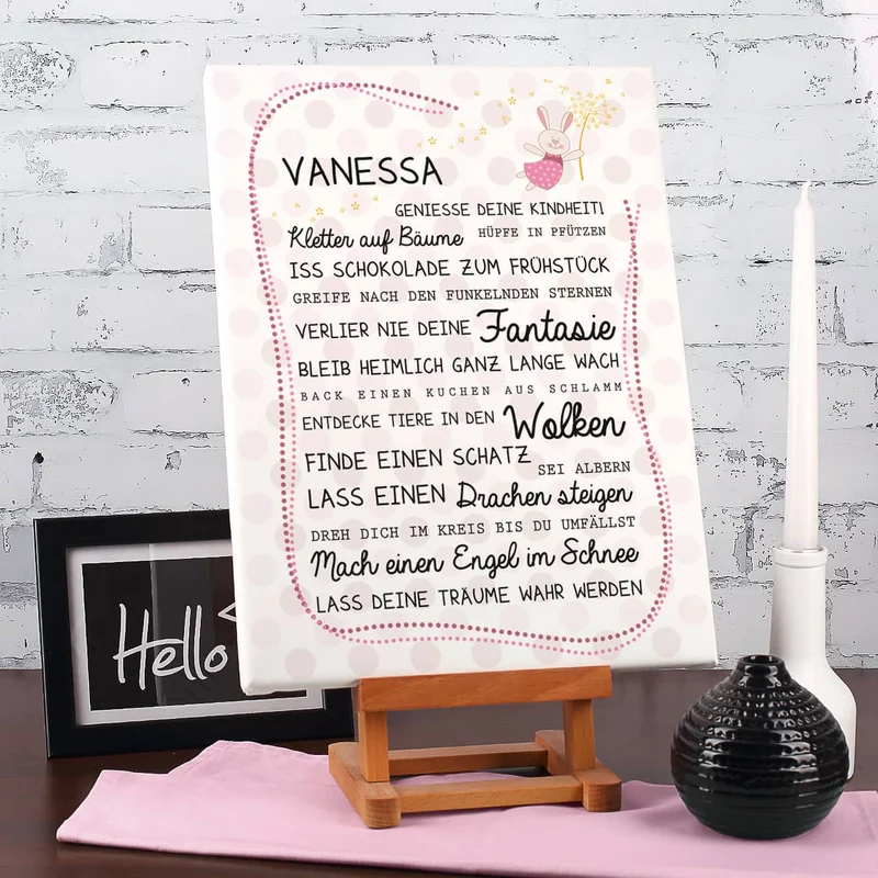 Leinwand für Mädchen bedruckt 30 x 40 cm mit Name und Spruch