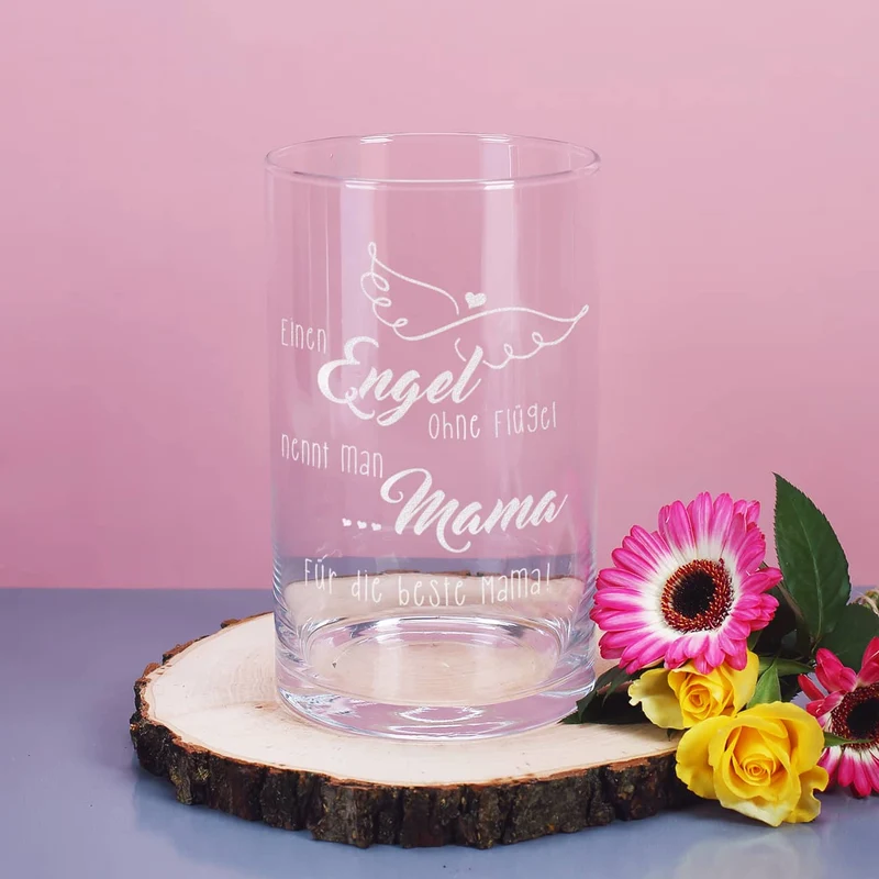 Glasvase Engel ohne Flügel nennt man Mama