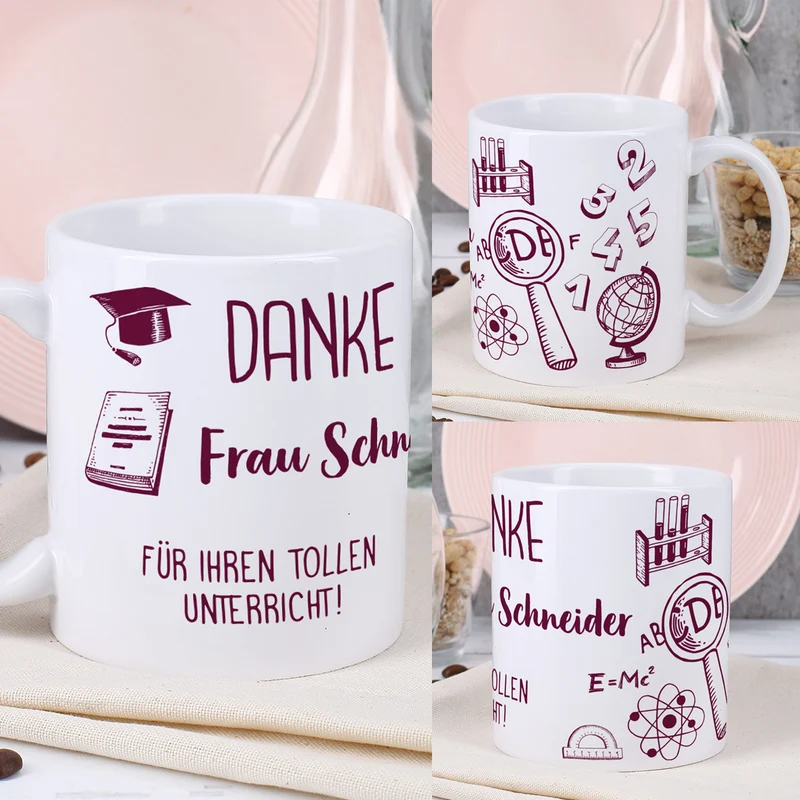Persönliche Kaffeetasse für die Lehrerin mit Name und Wunschtext