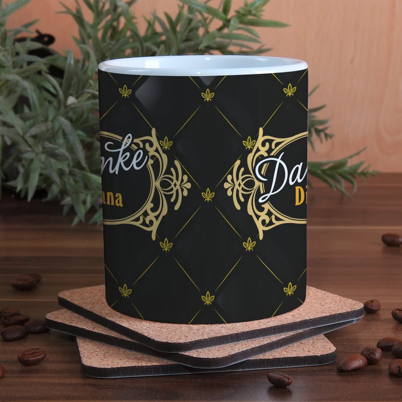 Individuelle Tasse *Danke* mit Ornamenten und Name