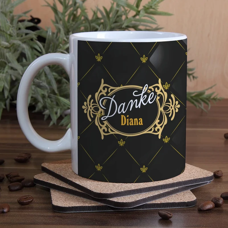 Individuelle Tasse *Danke* mit Ornamenten und Name