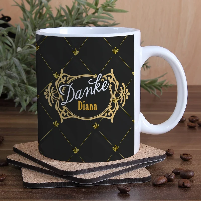 Individuelle Tasse *Danke* mit Ornamenten und Name