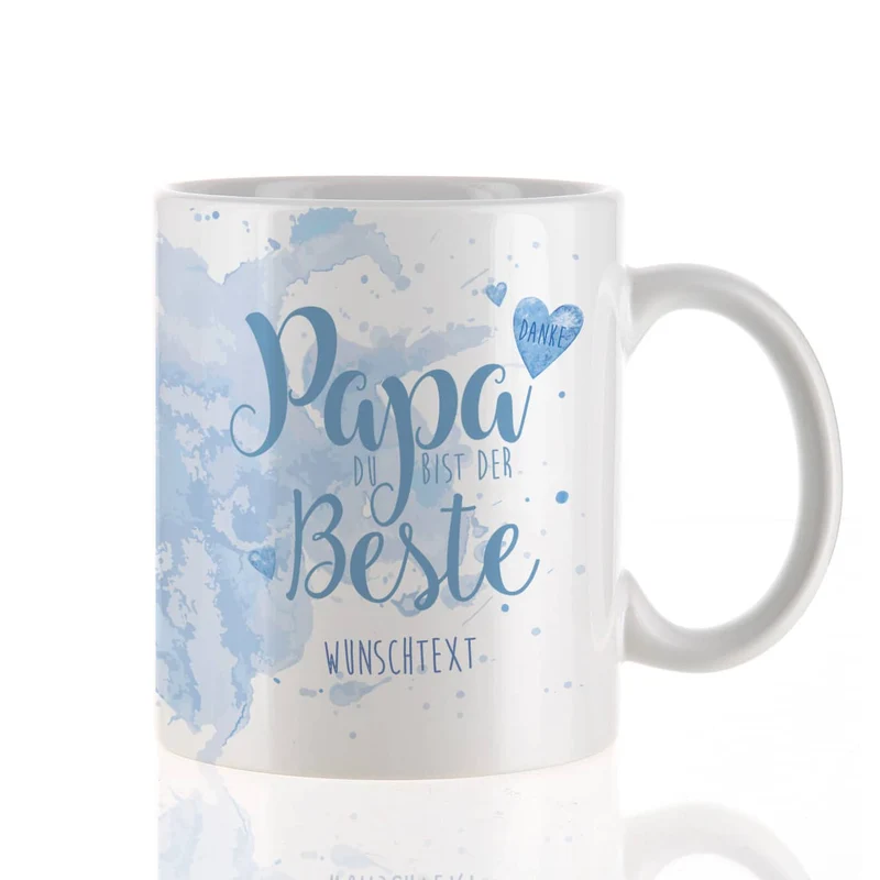 Tasse "Papa Du bist der Beste" mit Wunschtext in verschiedenen Farben