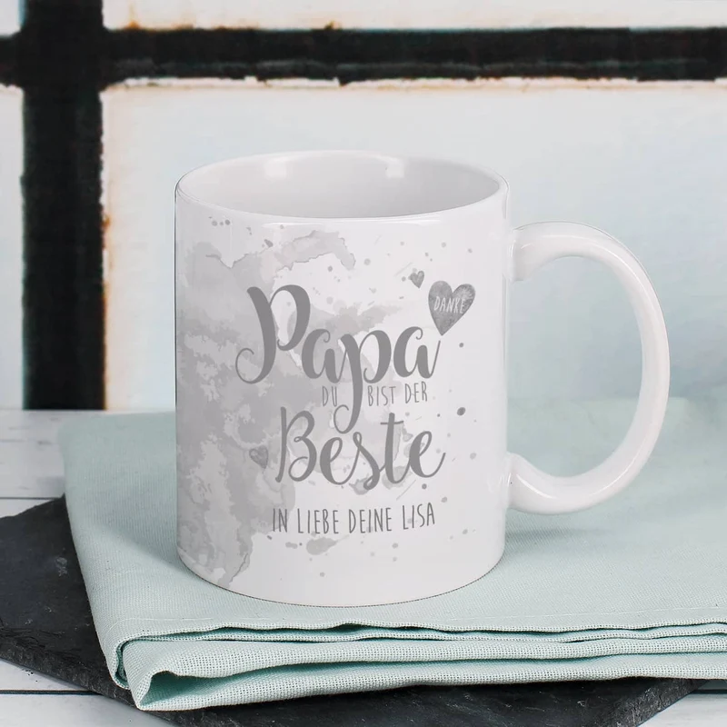 Tasse "Papa Du bist der Beste" mit Wunschtext in verschiedenen Farben