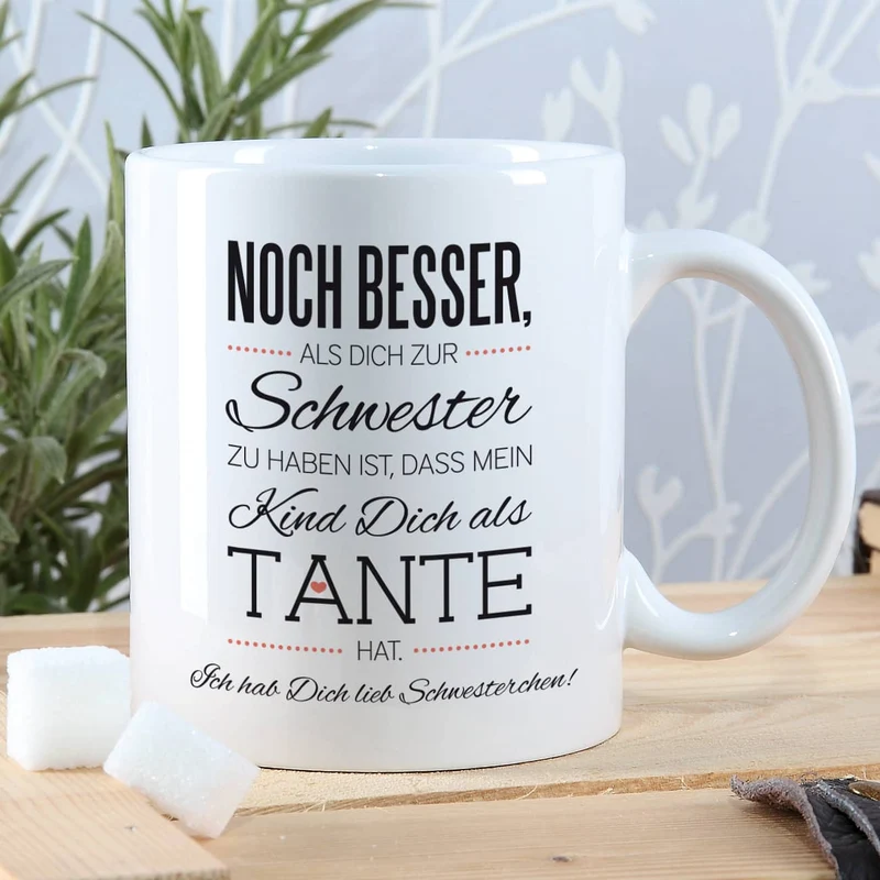 Tasse für die beste Schwester und Tante mit Spruch und Ihrem Wunschtext