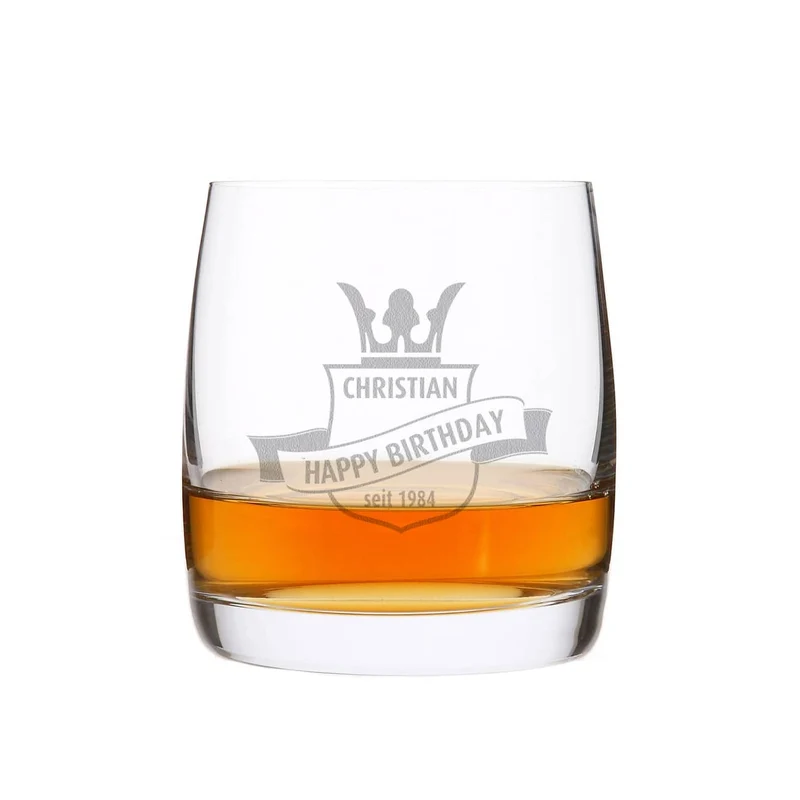 graviertes Whiskyglas Wappen mit Name, Wunschzeile und Geburtsjahr