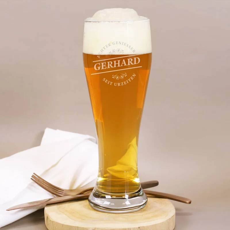 graviertes Weizenbierglas Echter Geniesser mit Wunschname