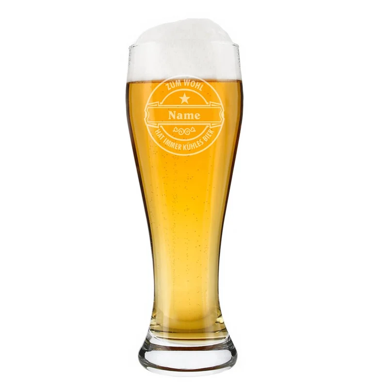 graviertes Weizenbierglas Zum Wohl mit Wunschname
