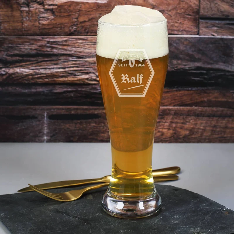 graviertes Weizenbierglas für Papa mit Wunschname und Geburtsjahr
