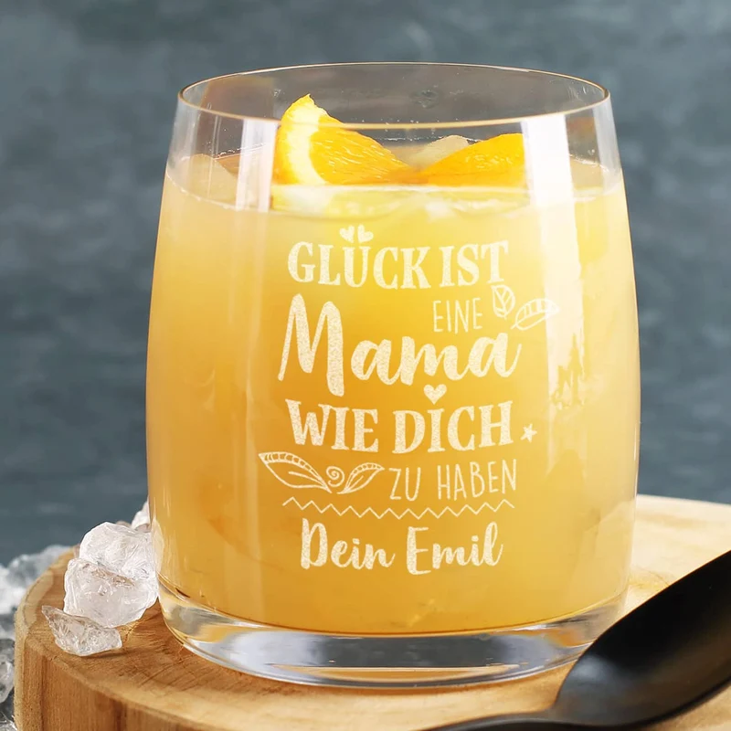 Glück ist... - Graviertes Trinkglas zum Muttertag mit Text