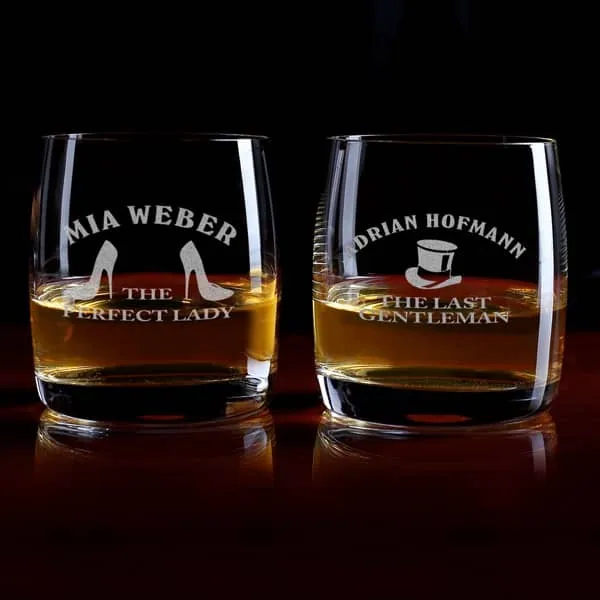 persönliches Whiskey Gläserset für Sie und Ihn mit Gravur Ihrer Wunschnamen