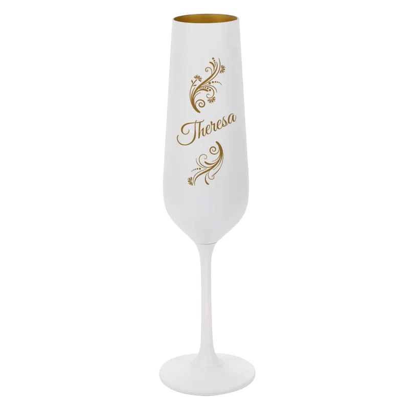 Sektglas in Weiß-Gold mit Namensgravur