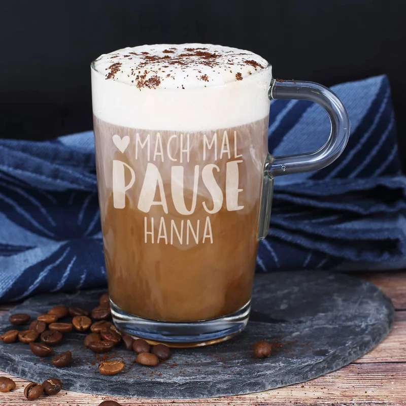 Mach mal Pause - großes Trinkglas mit Namensgravur
