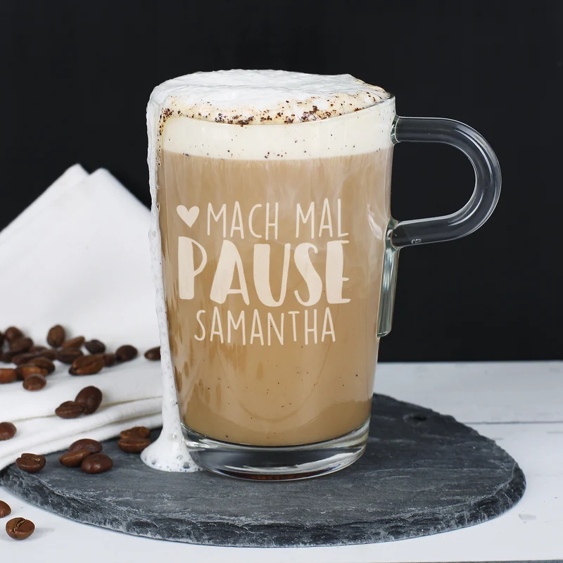 Mach mal Pause - großes Trinkglas mit Namensgravur