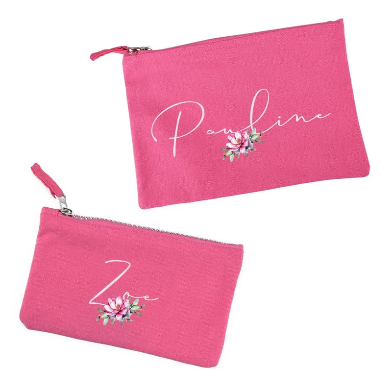 Beautycase mit Magnolienblüte und Name