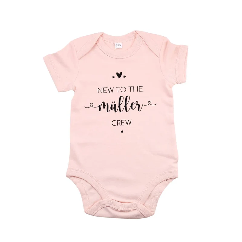 Rosa Babybody -New to the Crew- persönlich bedruckt