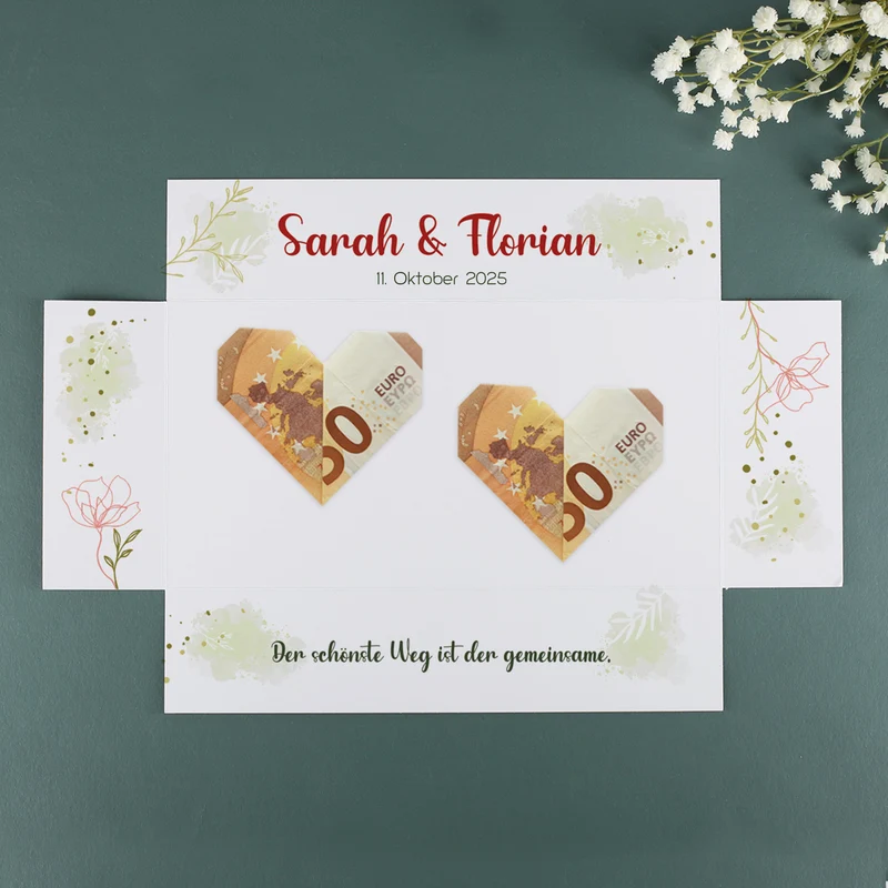 Geldgeschenk zur Hochzeit - persönliche Geschenkbox mit Goldfolie veredelt