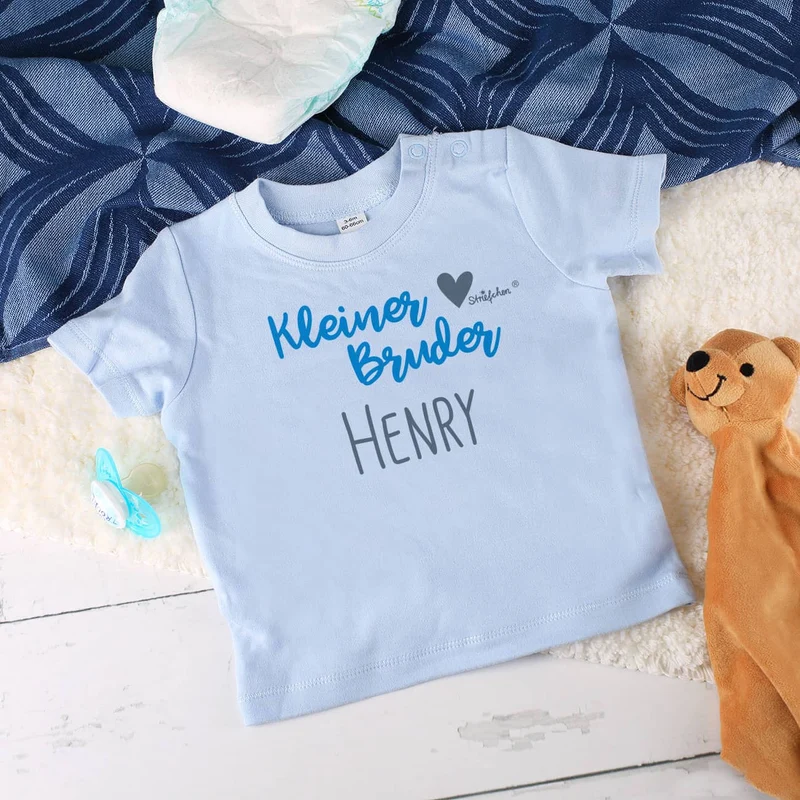 Baby Shirt Kleine Schwester / Kleiner Bruder mit Namensaufdruck