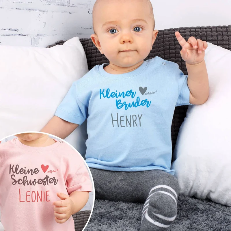 Baby Shirt Kleine Schwester / Kleiner Bruder mit Namensaufdruck