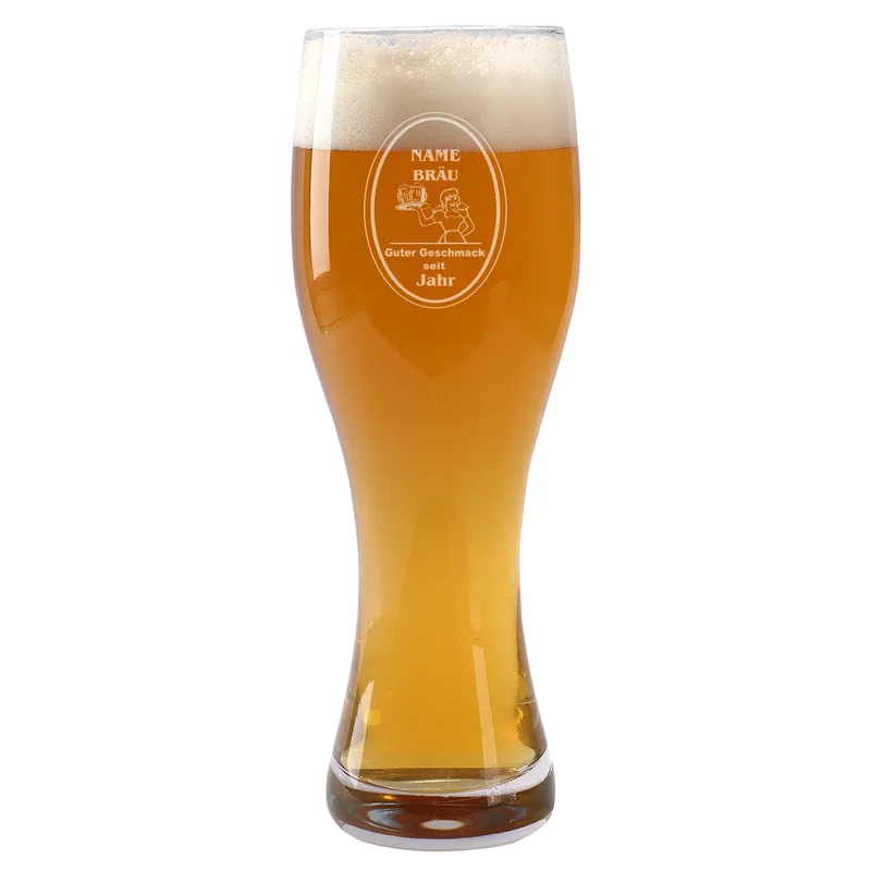 Personalisiertes Weizenbierglas von Leonardo mit Wunschname und Wunschjahr in zwei Größen
