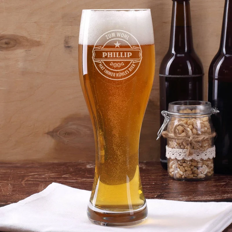 Weizenbierglas von Leonardo mit Wunschnamen - Zum Wohl - 2 Größen wählbar
