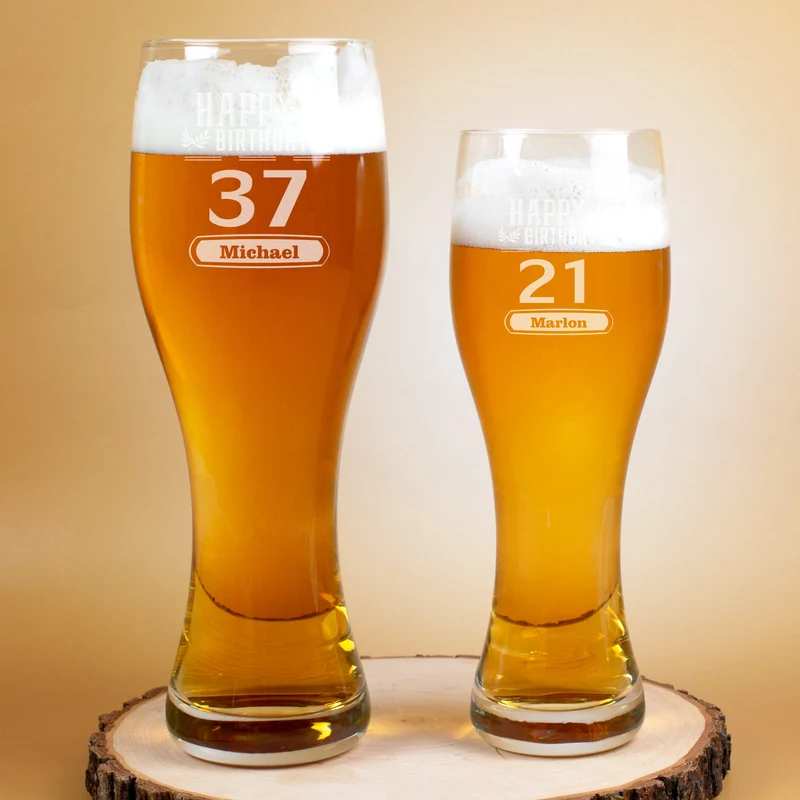 Weizenglas Happy Birthday mit persönlicher Gravur in zwei Größen