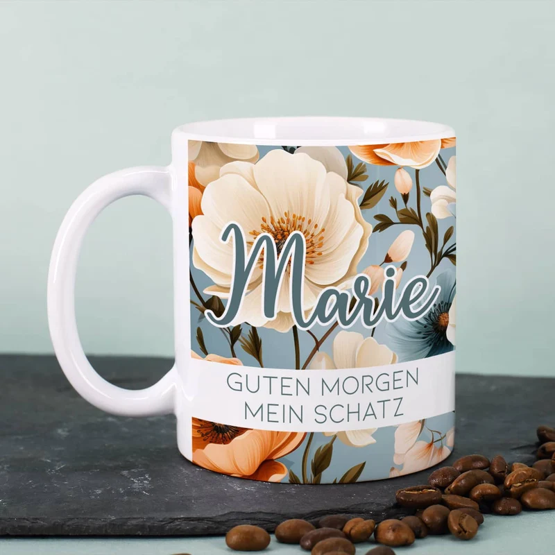 Blumentasse mit Ihrem Namen und Wunschtext