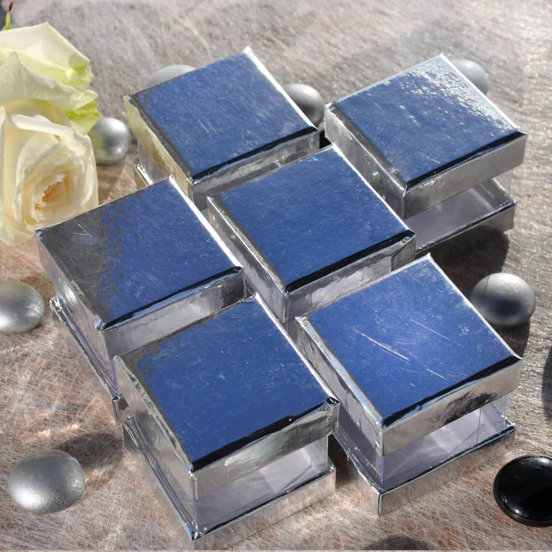 6 viereckige Dekoboxen in silber