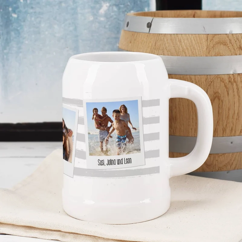Bierkrug mit Ihren drei Lieblingsfotos und Wunschtexten