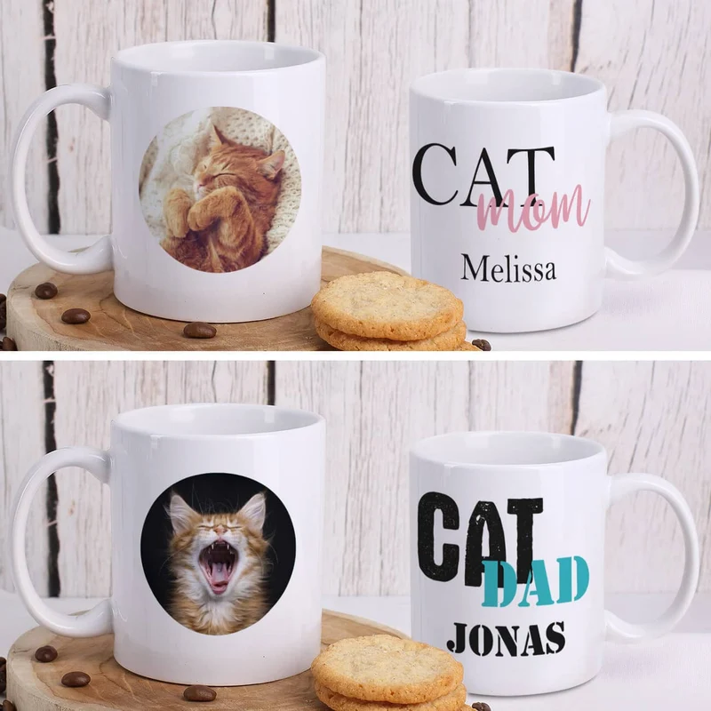 Fototasse Cat Mom | Cat Dad mit Ihrem Wunschnamen