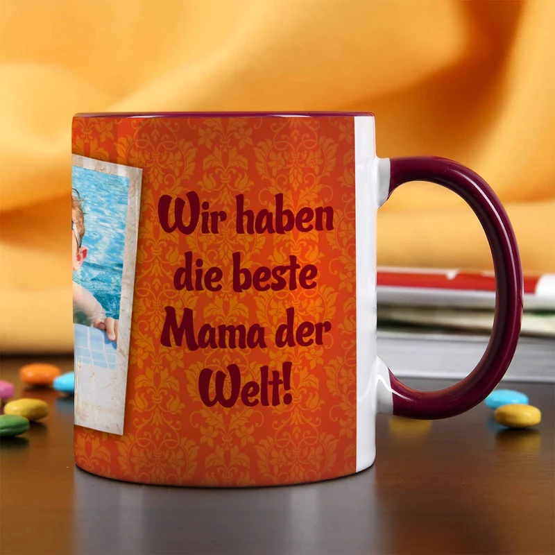 Fototasse mit zwei Bildern und Text