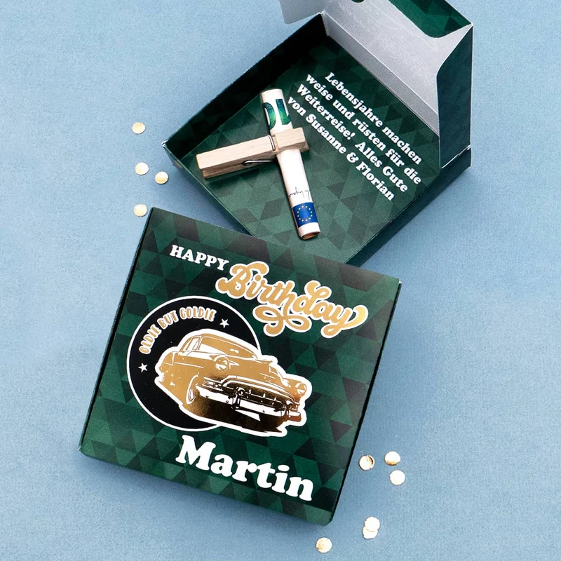 Happy Birthday - Oldie but Goldie - Geldgeschenkbox mit Goldprägung